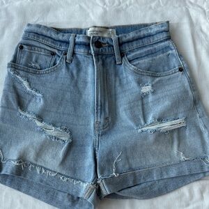 Abercrombie & Fitch Light Wash Distressed Denim Curve Love Shorts